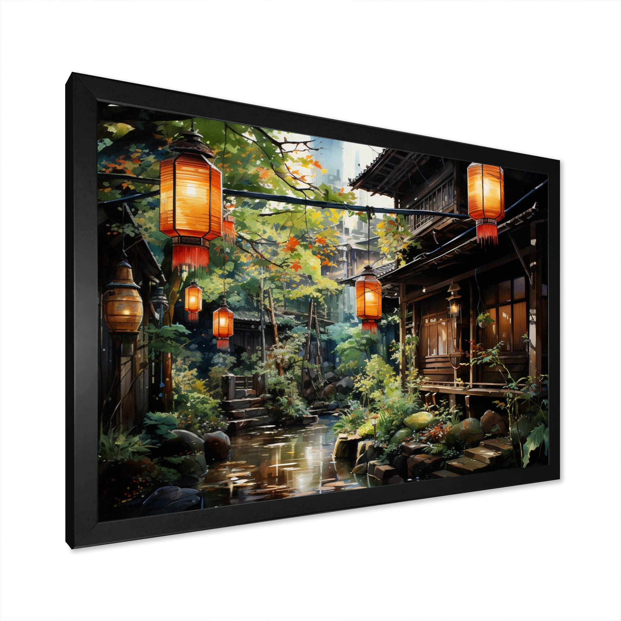 Designart "Japon Art Paper Lantern Glow I" Japanese Framed Wall Art